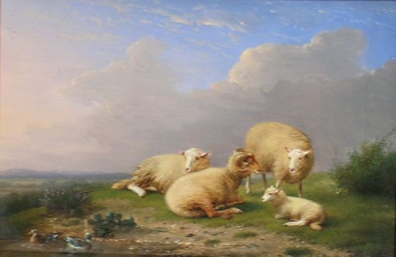 Sheep at Rest beside Pond: Franz Van Severdonck