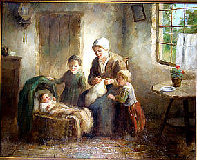 Mother & Children in Kitchen: Cornelius Bouter