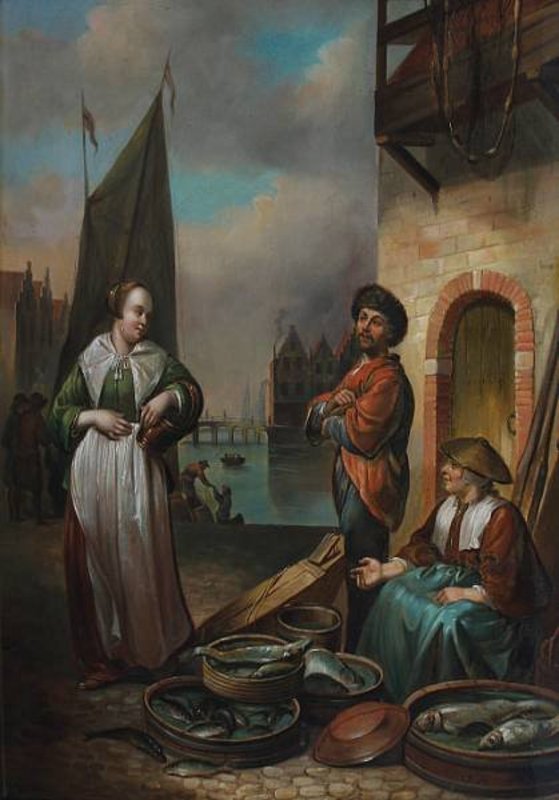 Woman at Dutch Fish Market: Willem de Mieris, Jr