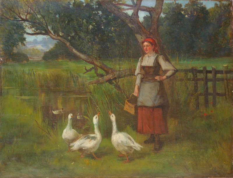 Woman with Geese in Orchard: Henry John Yeend King