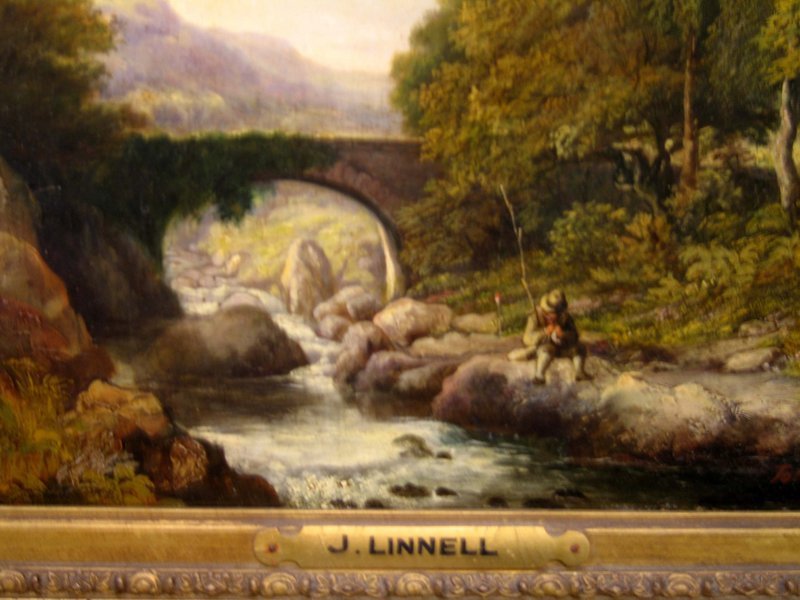 River Landscape with Fisherman: John Linnell