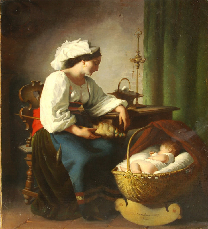 Portrait of Mother &amp; Child in Cradle:Giuseppe Mazzolini