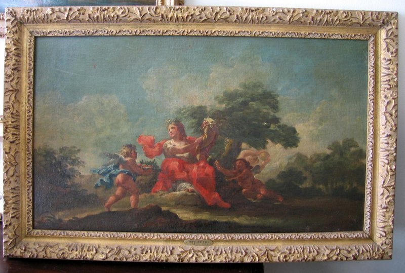 Goddess with Cherubs in Landscape: 18th C Italian