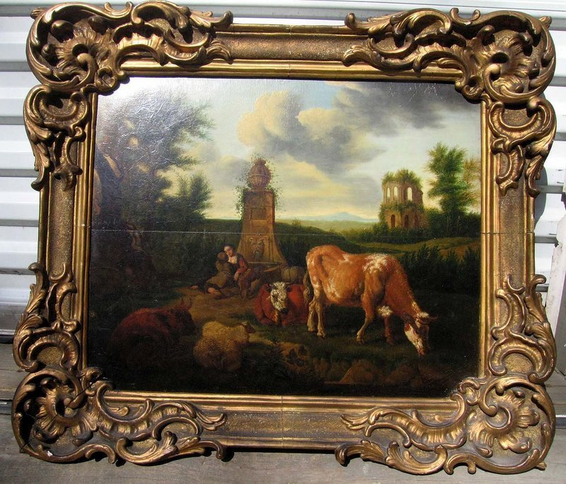 Landscape with Figures, Cattle, Arch: Nicolas Berchem