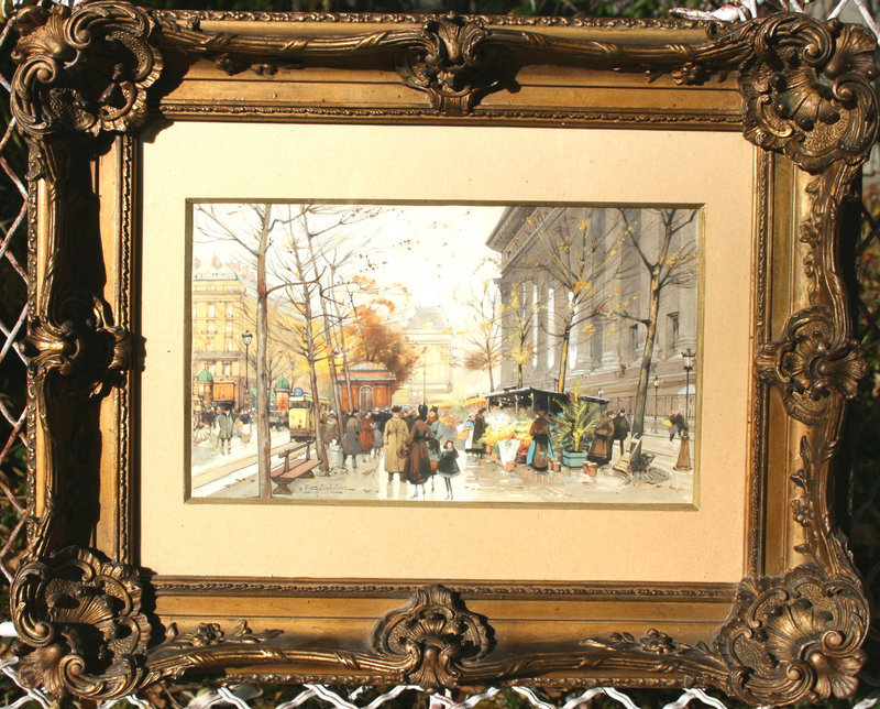 Paris Street Scene with Flowers: Eugene Galien-La Loue