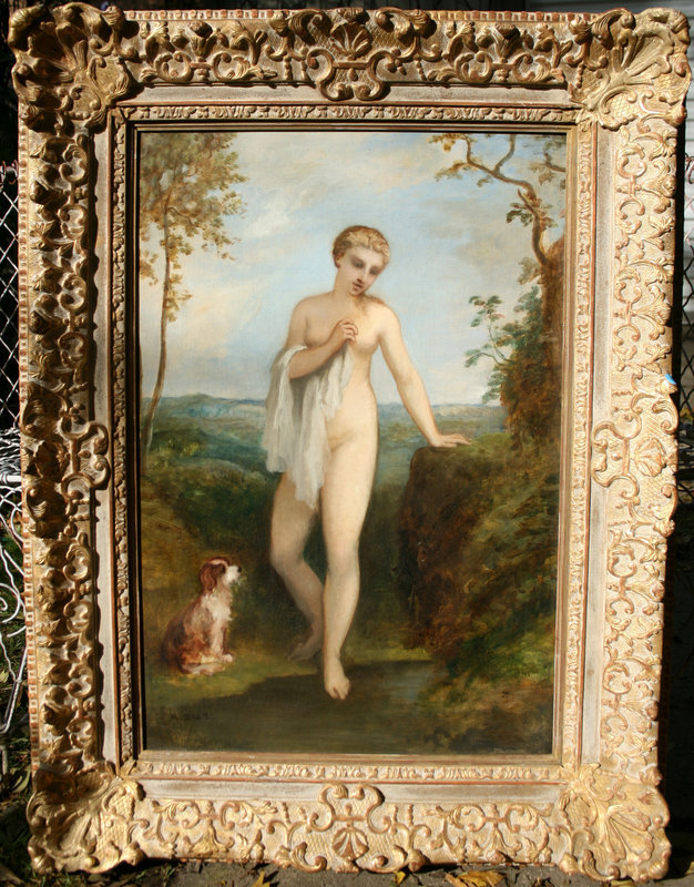 Nude with  Dog in Landscape: Narcisse Diaz de la Pena