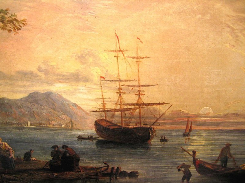 Landscape:Harbor,Ships,Figures:Claude Vernet school