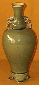 Antique Japanese Celadon Flower Vase Dated C. 1900