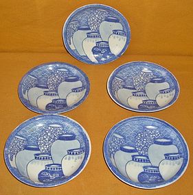 Antique Japanese Set of 5 Printed Porcelain Plates