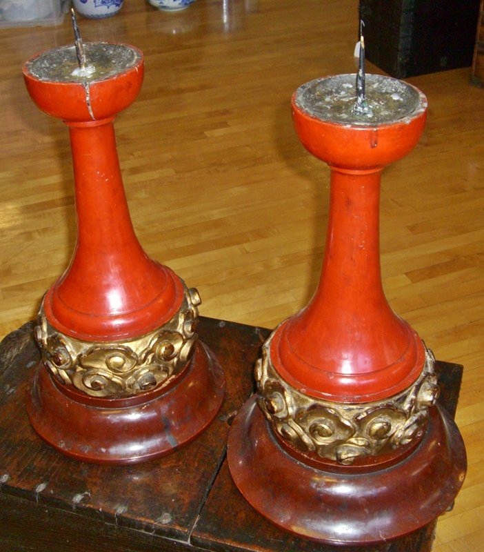 Antique Japanese Zen Buddhist Temple Altar Candlestands