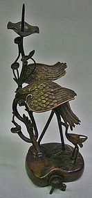 Antique Japanese Bronze Meiji Period Candlestand