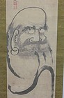 Antique Japanese Daruma Scroll, Signed Futo Sanjin