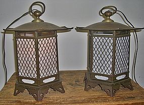 Antique Japanese Pair Temple Lanterns C.1930