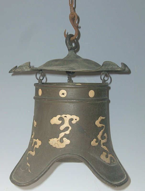 Antique Japanese Bronze Hanging Art Deco Lamp