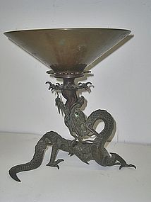 Antique Japanese Bronze Dragon Ususbata Flower Vase