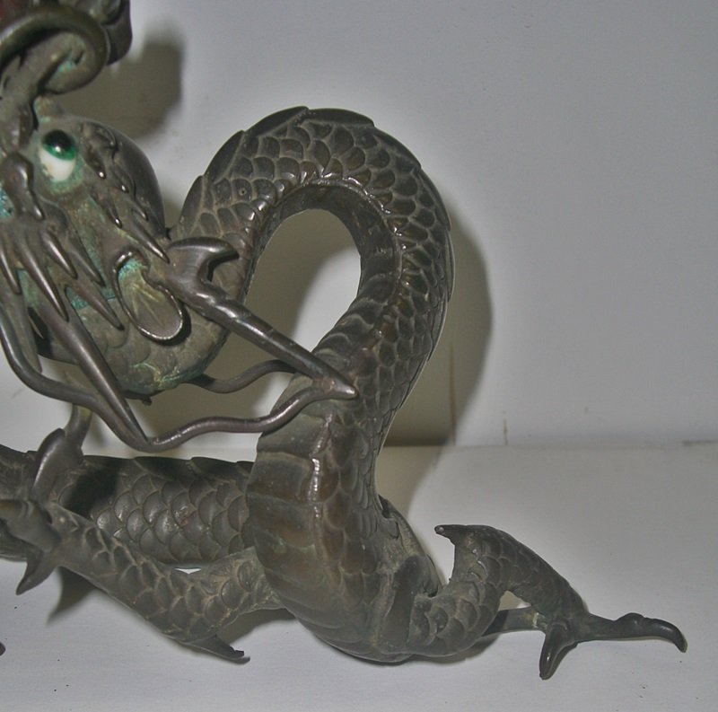 Antique Japanese Bronze Dragon Ususbata Flower Vase