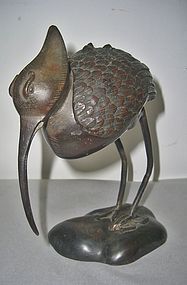 Antique Japanese Bronze Egret Koro Incense Burner