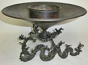 Antique Japanese Bronze Wave Ususbata Signed Kanki