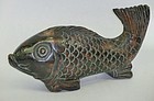 Antique Japanese Zelkova Jizaikagi Hearth Fish C.1920