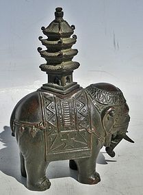 Antique Japanese Bronze Elephant Censor / Koro Incense Burner