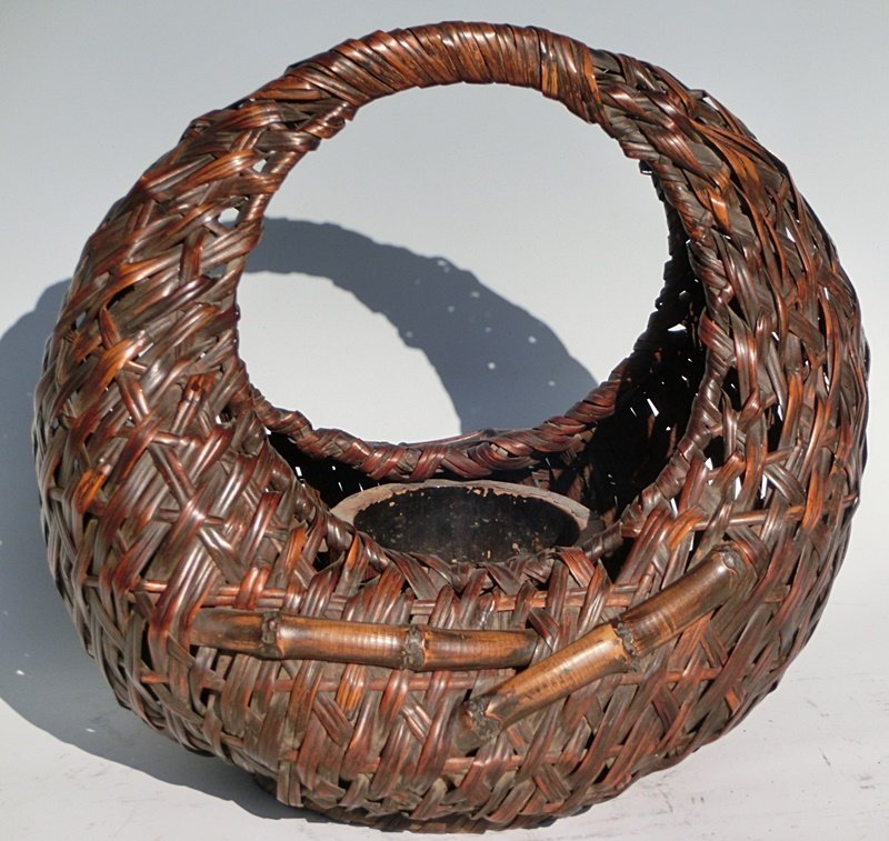 Antique Japanese Early Showa Period C.1935 Bamboo Flower Basket