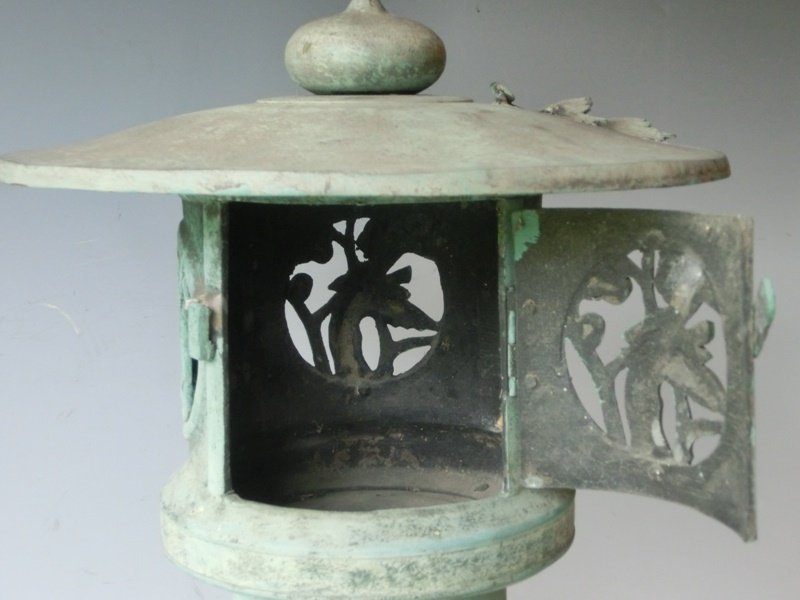 Antique Japanese Cicada Bronze Garden Lantern