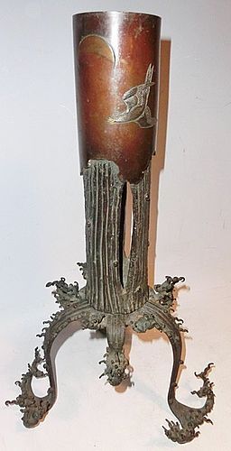 Antique Japanese Bronze Flower Vase w/ Original Box