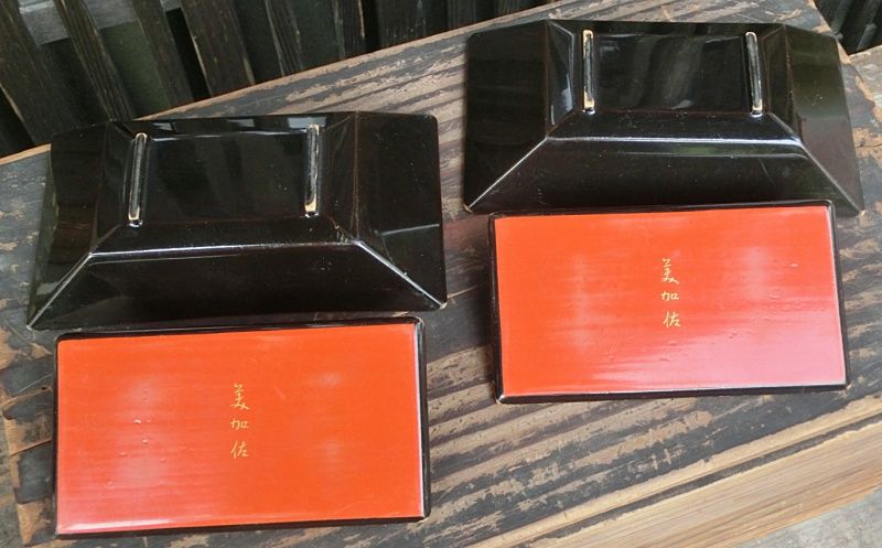 Antique Japanese Art Deco  Lacquered Wood Serving Trays