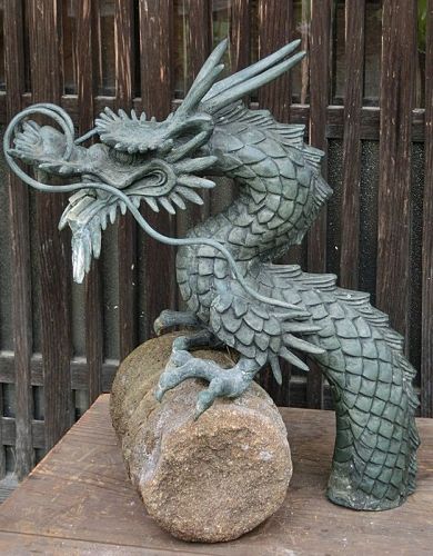 Antique Japanese Bronze Dragon Garden Water Spout