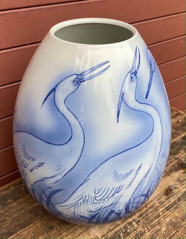 Japanese Antique Egret Porcelain Vase