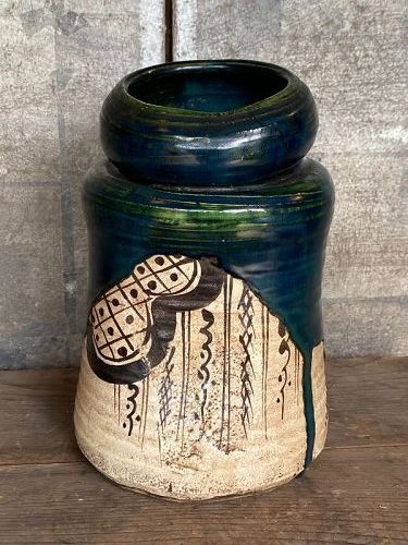 Antique Japanese Oribe Ceramic Vase