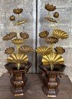 Antique Japanese Bronze Altar Vases with Brass Flowers