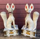 Antique Japanese Shinto Inari Foxes Pair, Clay