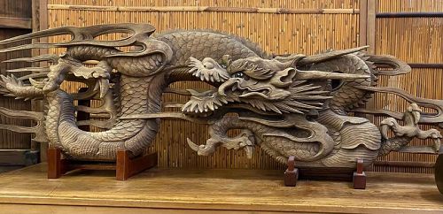 Antique Japanese Zen Temple Keyaki Dragon Dated C. 1907