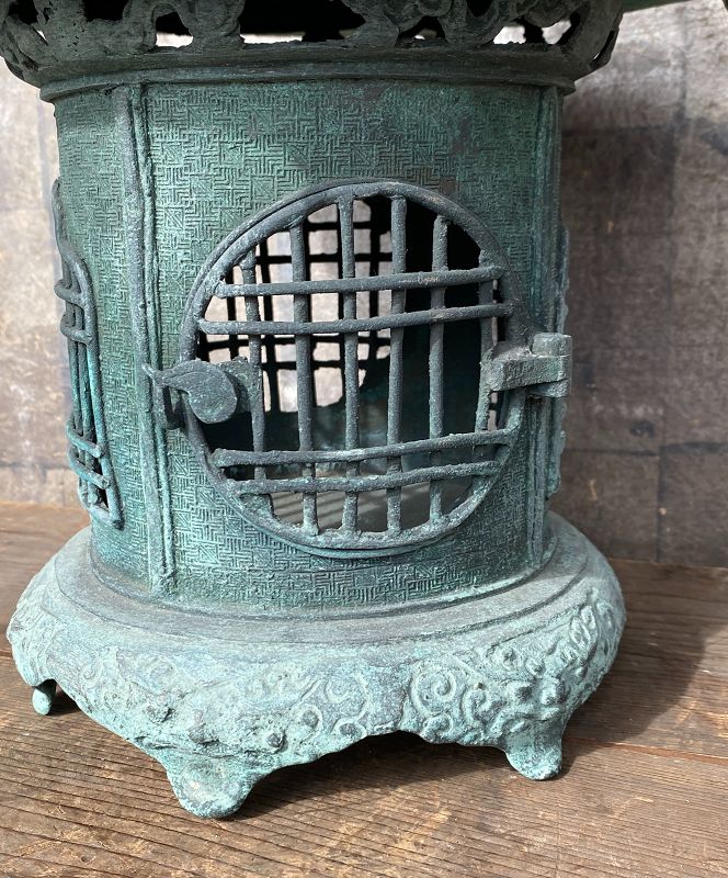 Antique Japanese Bronze Hanging Lantern Ca. 1920
