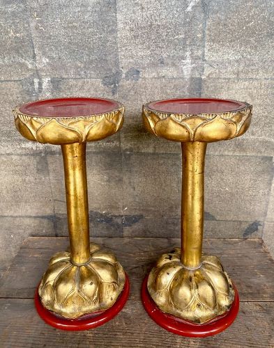 Antique Japanese Lacquered Wood Lotus Offering Stands