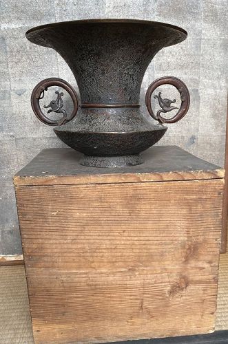 Antique Japanese Bronze Flower Vase Meiji Period