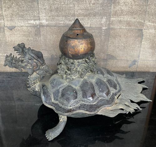 Antique Japanese Mythical Bronze Turtle 'Koro' Incense Burner
