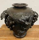 Antique Japanese Bronze Grapeleaf Vase, Ca. 1930