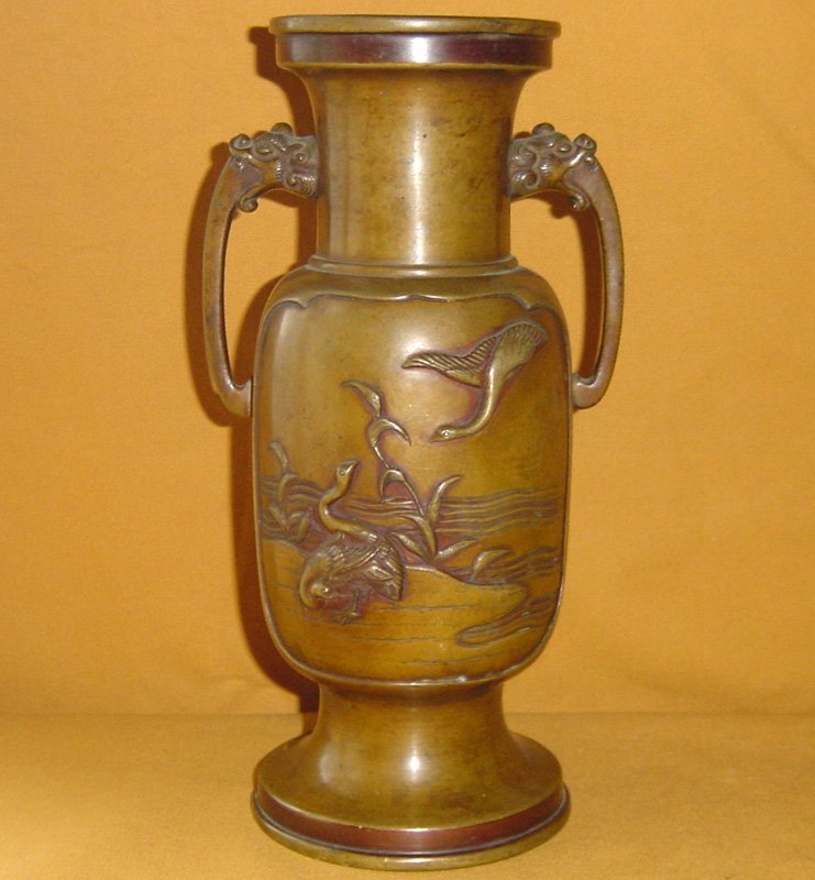 Antique Japanese Meiji Period Bronze Flower Vase c.1890