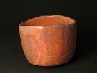 Red raku chawan created by Sadamitsu Sugimoto,the great master hand