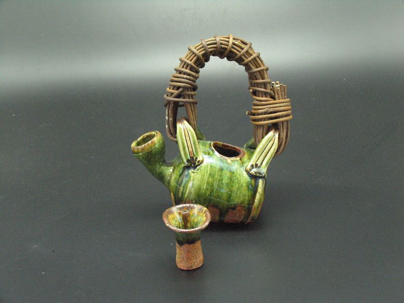Oribe Strange Pot for Vase by Junri Hamada expert in Mino pottery