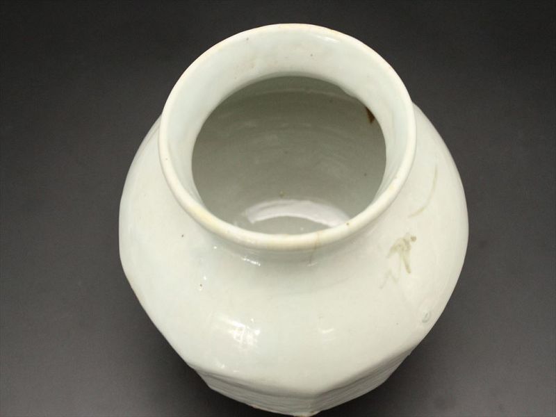 18th century Joseon white porcelain chamfered vase painted iron glaze