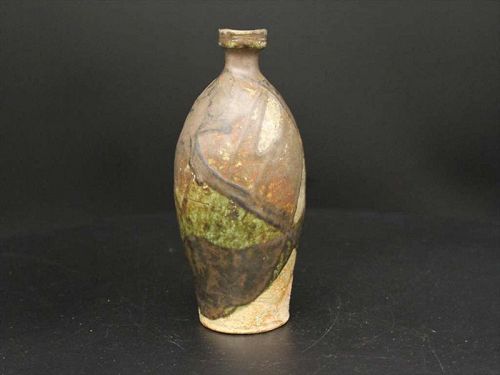 "Oribe" green glaze Tokuri sake server by great Sadamitsu Sugimoto