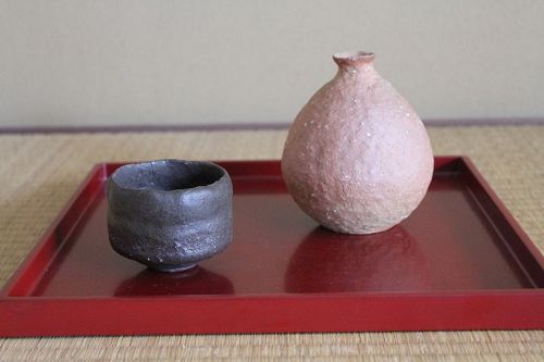 Rare Black Raku guinomi sake cup by Great master Sadamitsu Sugimoto
