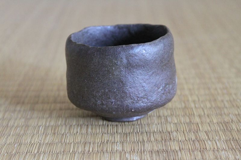Rare Black Raku guinomi sake cup by Great master Sadamitsu Sugimoto