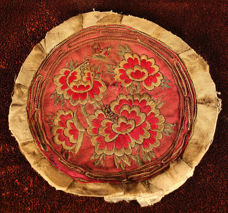 Oldest Korean Embroidery, Fine Pillow Ends w/ Peonies and Butterflies