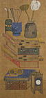 Warm and Colorful Chaekgeori Painting of Scholar's Items