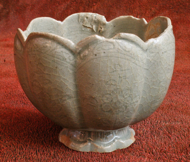 12th Century Lotus Form Celadon Cup w/ Incised Flowers