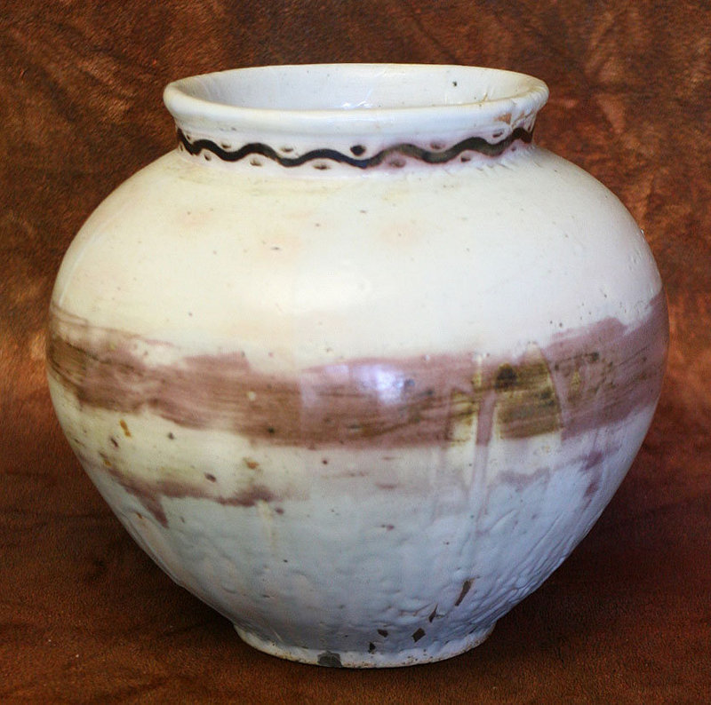 Unique and Rare Red, Brown and White Porcelain Jar